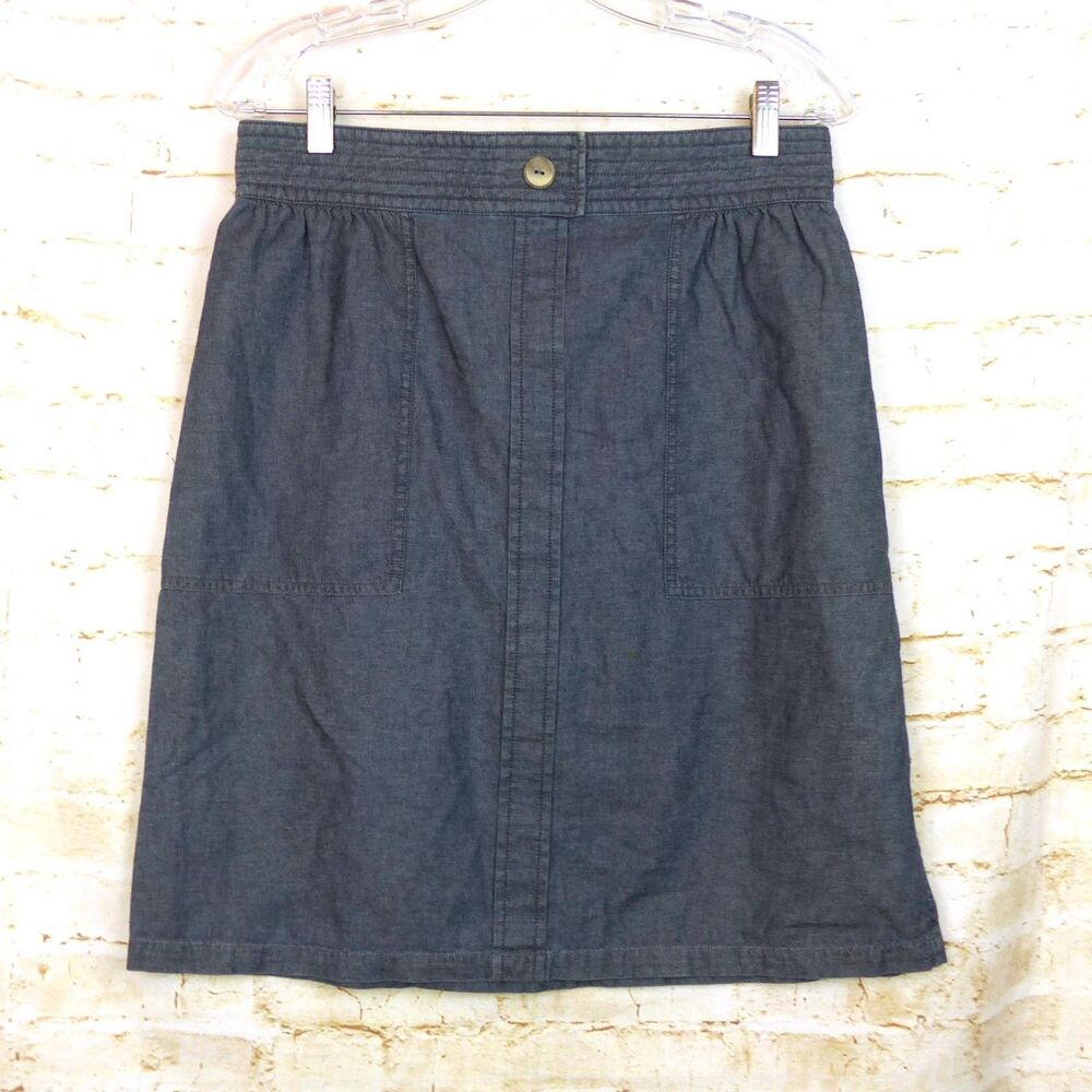 A.P.C. Chambray Skirt Womens 40 US 8 Blue Cotton Linen A Line Utility Pockets
